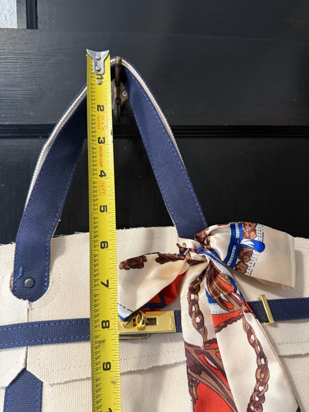 Boatkin-style Canvas Top-Handle Tote Bag in Cream with Navy Trim - Picture 3 of 7